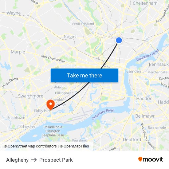 Allegheny to Prospect Park map