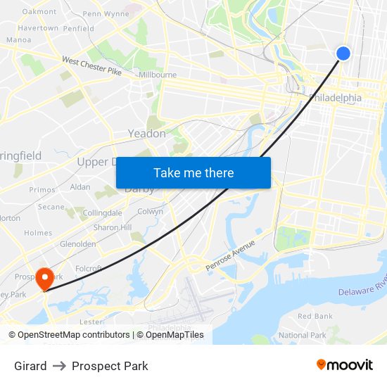 Girard to Prospect Park map