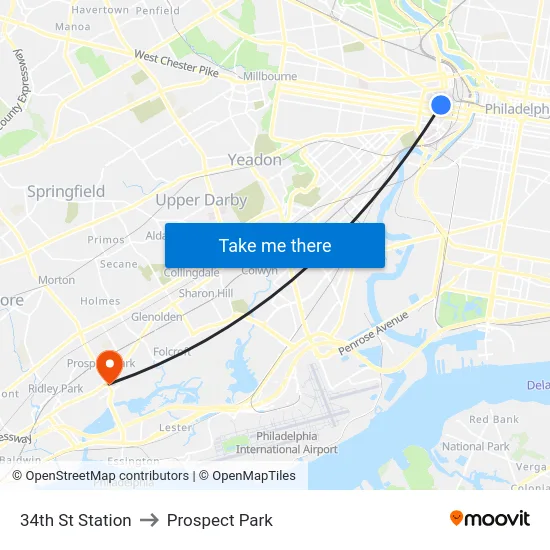 34th St Station to Prospect Park map