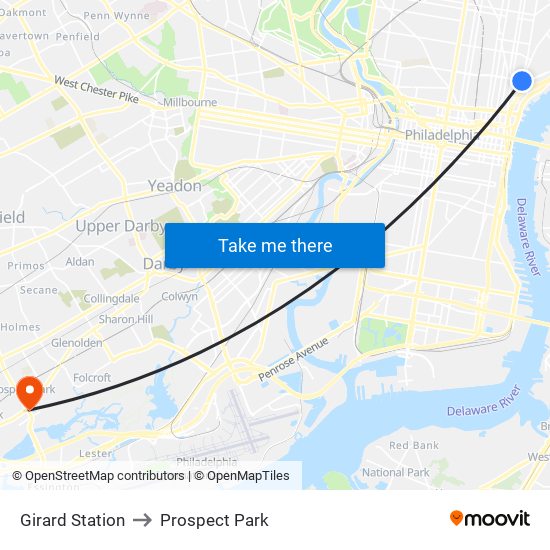 Girard Station to Prospect Park map