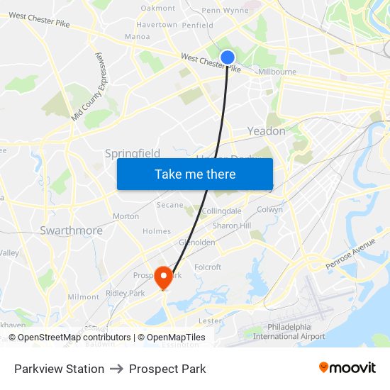 Parkview Station to Prospect Park map