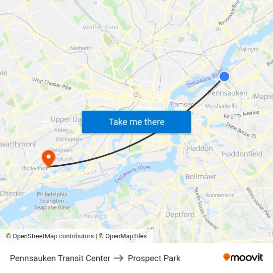 Pennsauken Transit Center to Prospect Park map