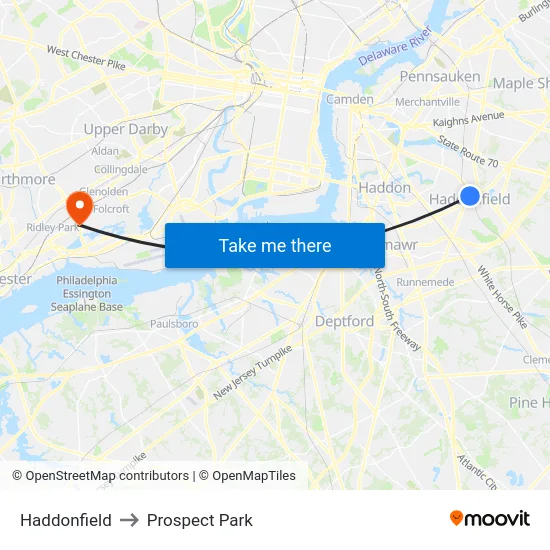 Haddonfield to Prospect Park map