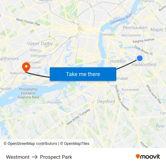 Westmont to Prospect Park map