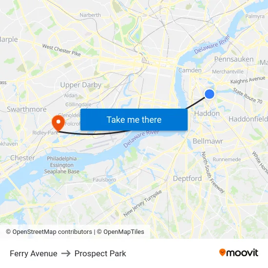 Ferry Avenue to Prospect Park map