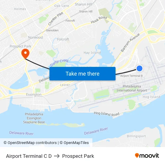 Airport Terminal C D to Prospect Park map