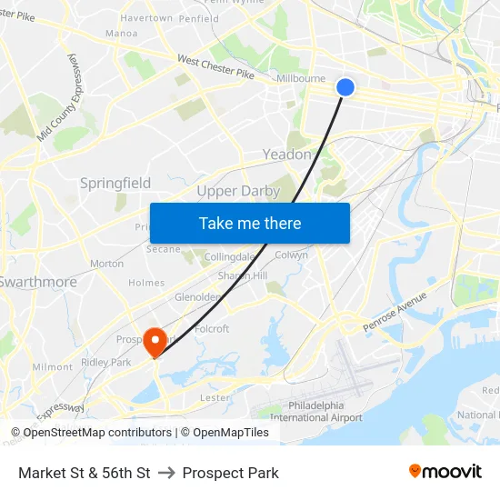Market St & 56th St to Prospect Park map