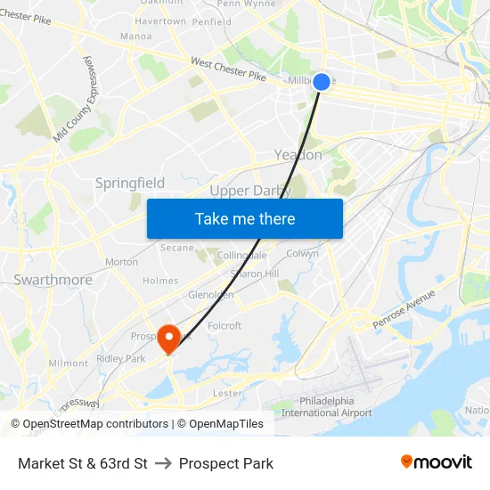 Market St & 63rd St to Prospect Park map