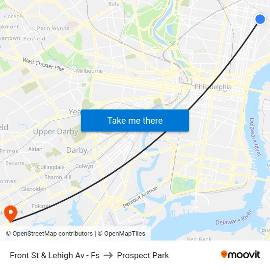 Front St & Lehigh Av - Fs to Prospect Park map