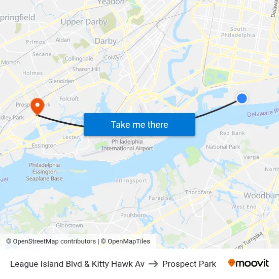 League Island Blvd & Kitty Hawk Av to Prospect Park map