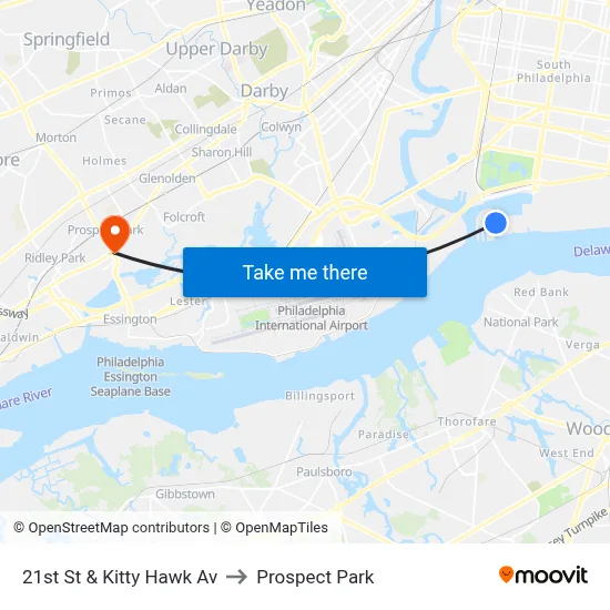 21st St & Kitty Hawk Av to Prospect Park map