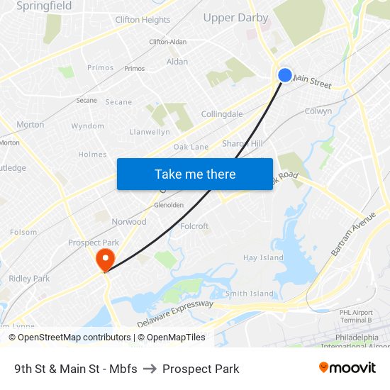 9th St & Main St - Mbfs to Prospect Park map