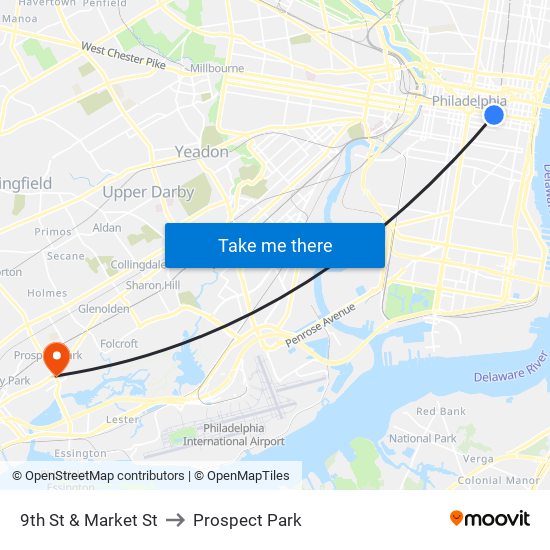 9th St & Market St to Prospect Park map