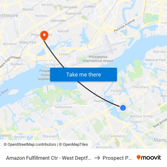 Amazon Fulfillment Ctr - West Deptford to Prospect Park map