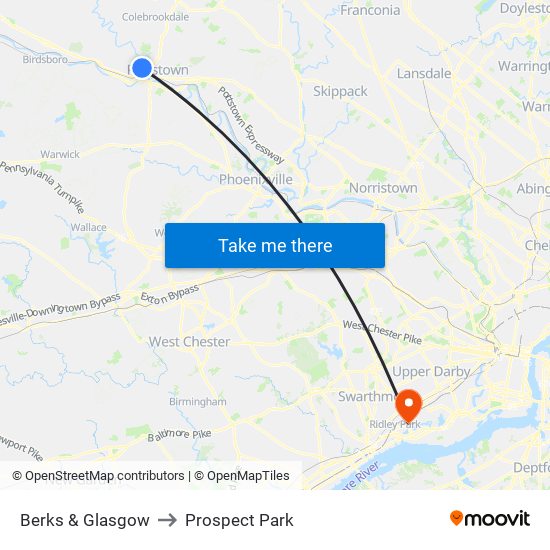 Berks & Glasgow to Prospect Park map