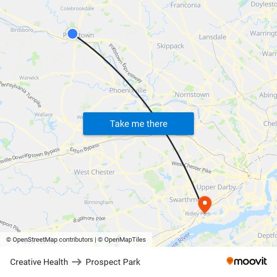 Creative Health to Prospect Park map