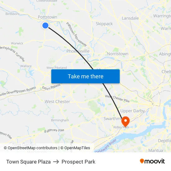 Town Square Plaza to Prospect Park map