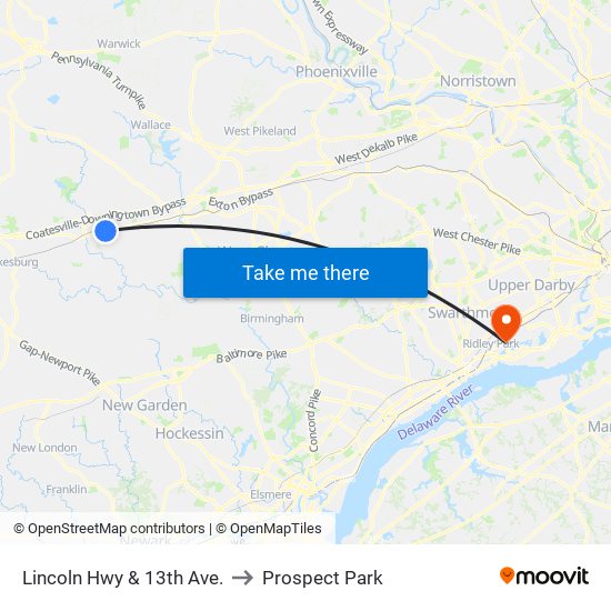 Lincoln Hwy & 13th Ave. to Prospect Park map