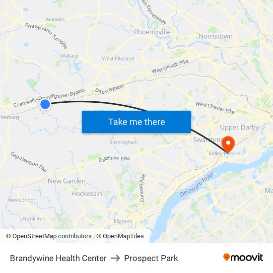 Brandywine Health Center to Prospect Park map