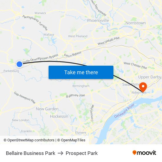 Bellaire Business Park to Prospect Park map