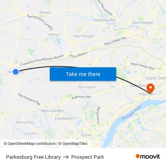 Parkesburg Free Library to Prospect Park map