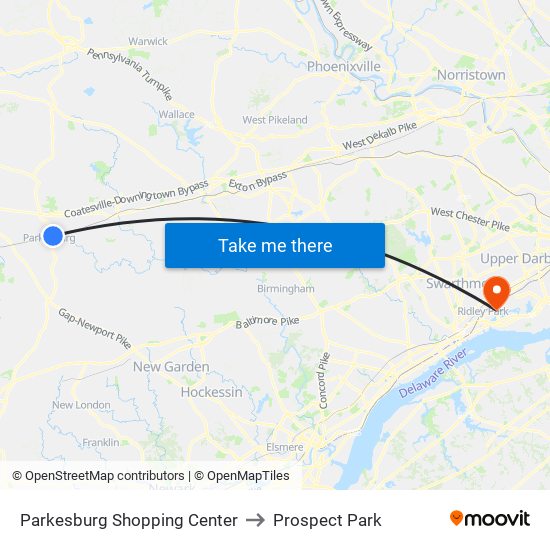Parkesburg Shopping Center to Prospect Park map