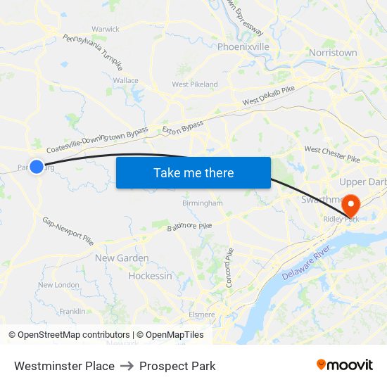 Westminster Place to Prospect Park map