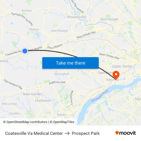 Coatesville Va Medical Center to Prospect Park map