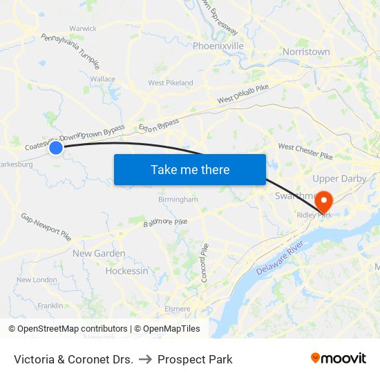 Victoria  &  Coronet Drs. to Prospect Park map
