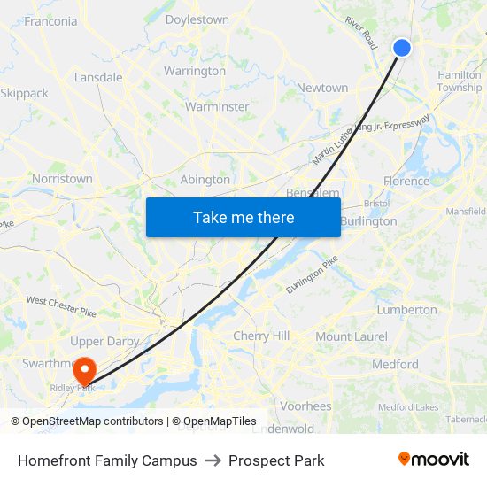 Homefront Family Campus to Prospect Park map