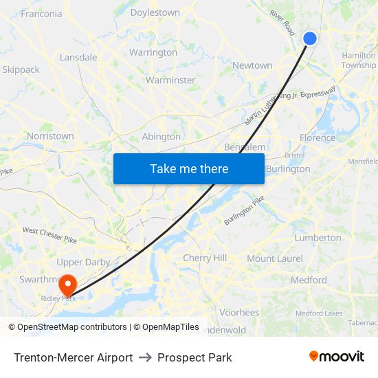 Trenton-Mercer Airport to Prospect Park map