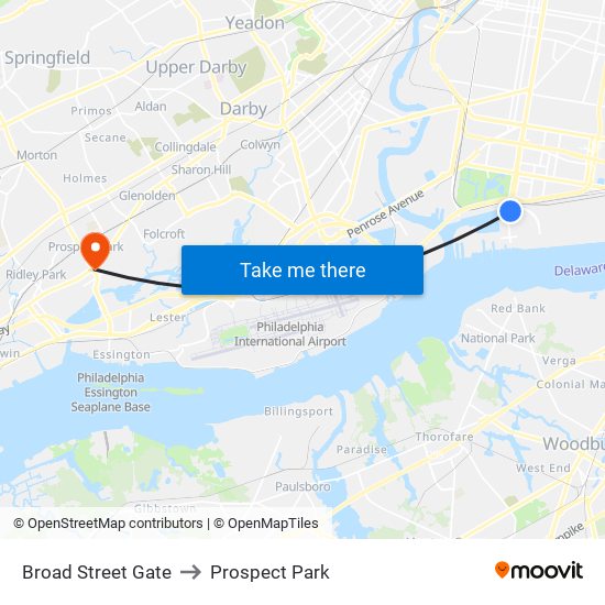 Broad Street Gate to Prospect Park map