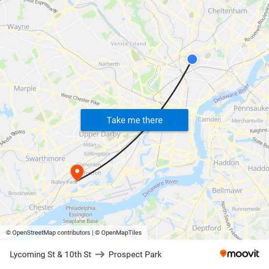 Lycoming St & 10th St to Prospect Park map