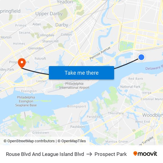 Rouse Blvd And League Island Blvd to Prospect Park map