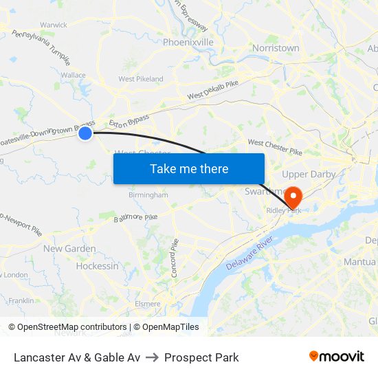 Lancaster Av & Gable Av to Prospect Park map