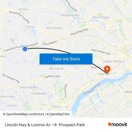 Lincoln Hwy & Loomis Av to Prospect Park map