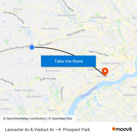 Lancaster Av & Viaduct Av to Prospect Park map