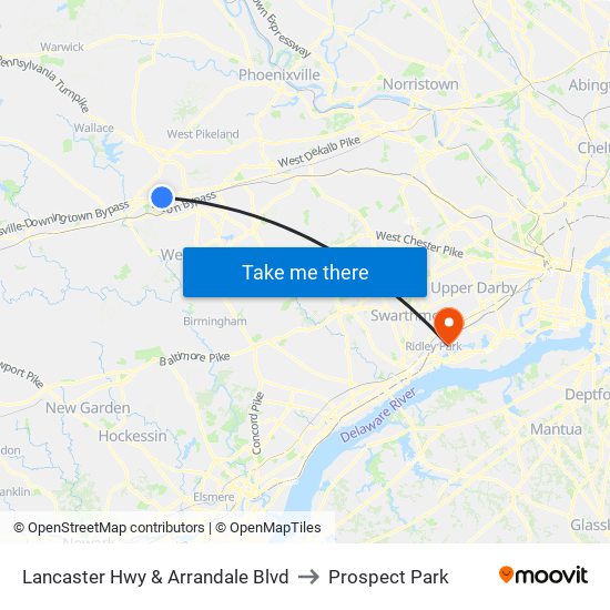 Lancaster Hwy & Arrandale Blvd to Prospect Park map
