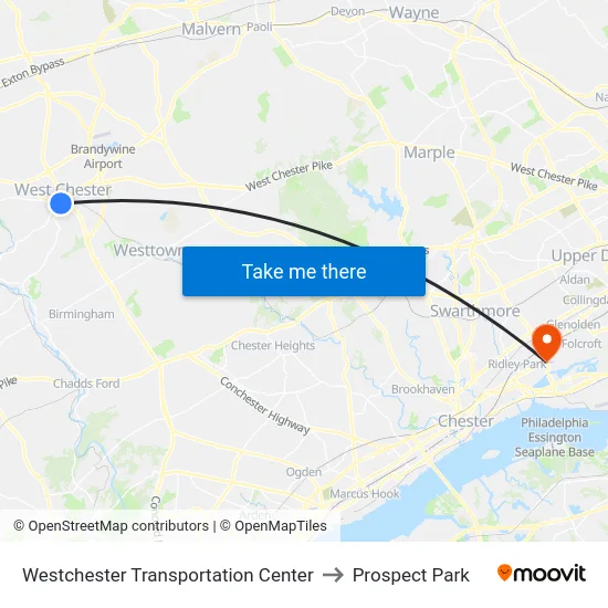 Westchester Transportation Center to Prospect Park map