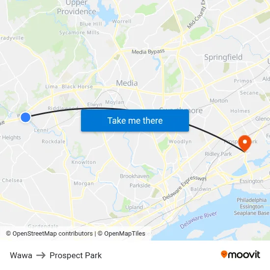 Wawa to Prospect Park map