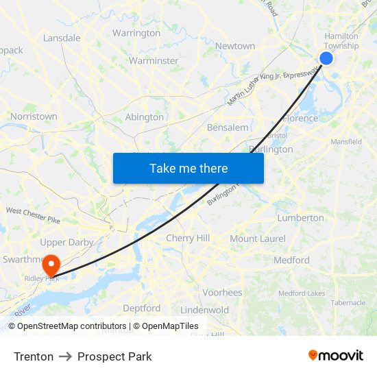 Trenton to Prospect Park map