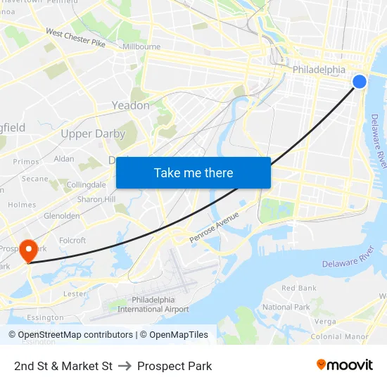 2nd St & Market St to Prospect Park map
