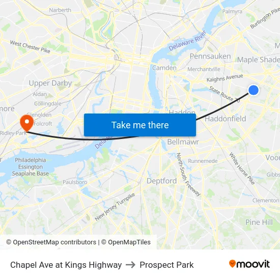 Chapel Ave at Kings Highway to Prospect Park map