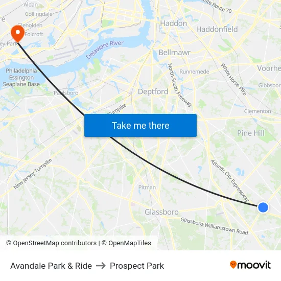 Avandale Park & Ride to Prospect Park map