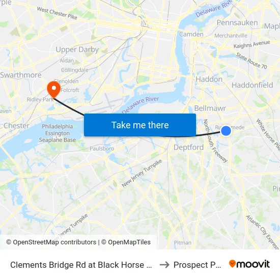 Clements Bridge Rd at Black Horse Pike to Prospect Park map