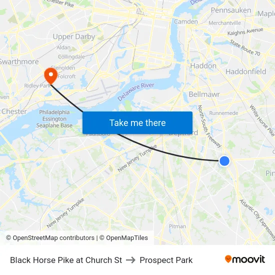Black Horse Pike at Church St to Prospect Park map