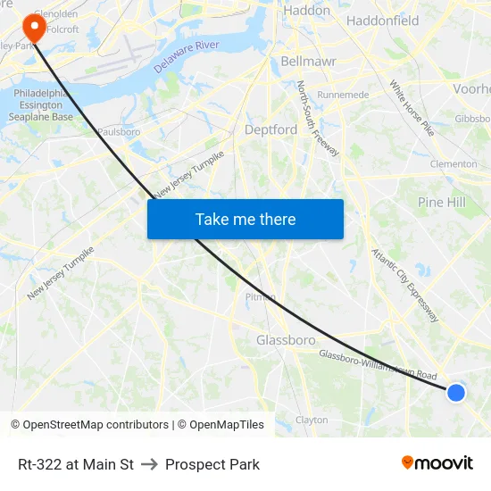 Rt-322 at Main St to Prospect Park map