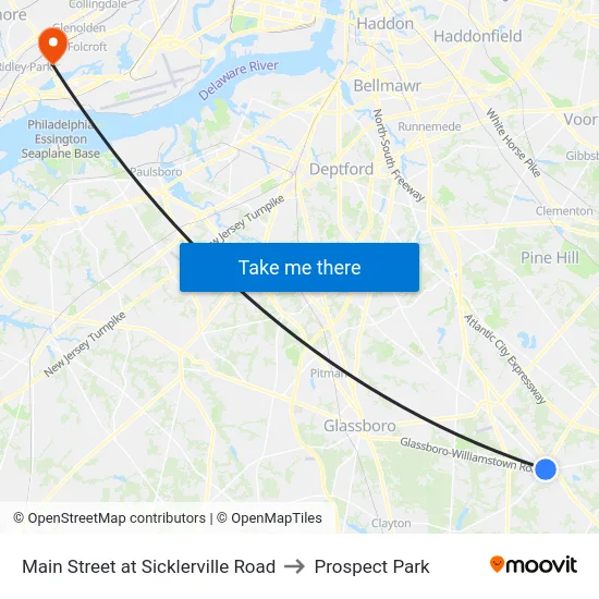 Main Street at Sicklerville Road to Prospect Park map
