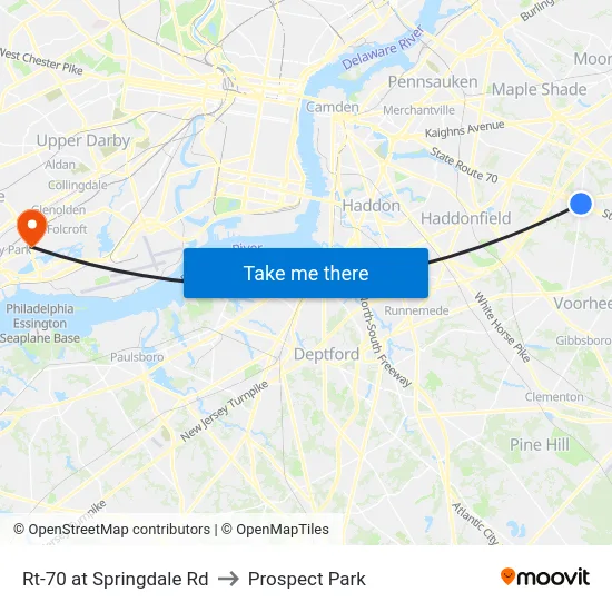 Rt-70 at Springdale Rd to Prospect Park map