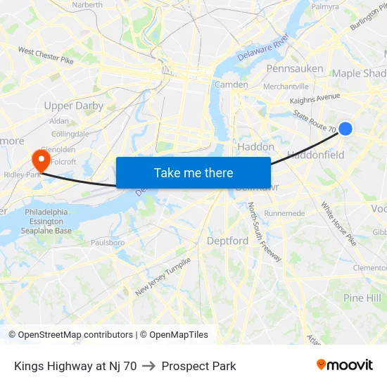 Kings Highway at Nj 70 to Prospect Park map